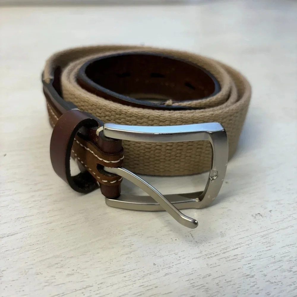 Fossil Belt Woven Cream & Brown Leather‎ 36